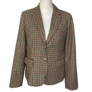 J.crew mercantile women’s wool blend Blazer houndstooth pattern tan size 10